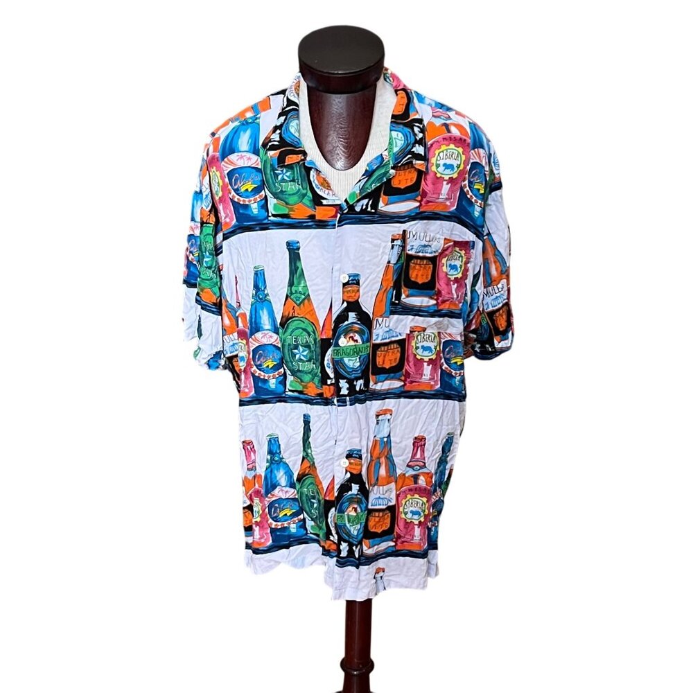 Bar Code Vtg Beer Bottle Short Sleeve Button Up Shirt Men Brewerania XXL Novelty